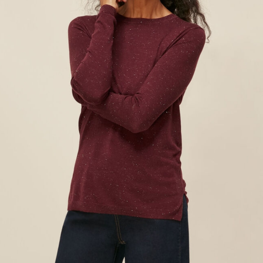 Whistles Annie Sparkle Knit Sweater Burgundy Maroon Shimmer Sz 2 US / 6 UK